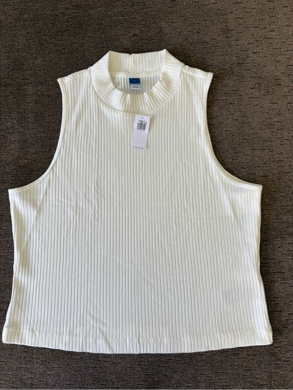 Old Navy Tank Top Womens Large White Ribbed Mock Neck Sleeveless Cropped Basic